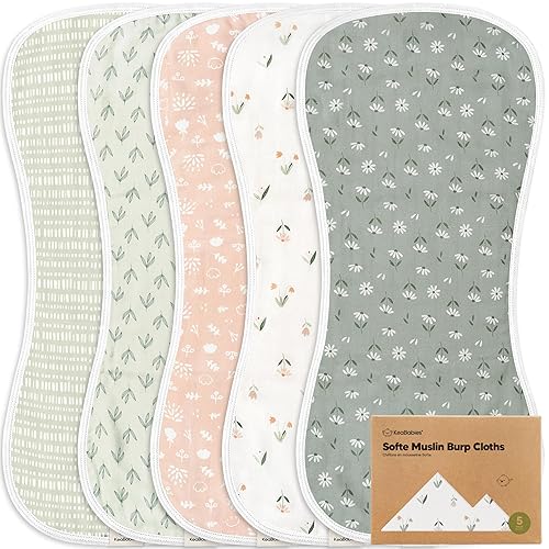 Miniatura 12 de Paquete de 5 paños de muselina para bebé niño, niña - Paños para babero muy absorbentes, paños de 8 capas de viscosa derivados de bambú y algodón