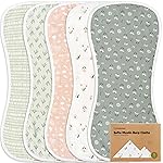 5-Pack Muslin Burp Cloths Baby Boy, Girl - Very Absorbent Baby Burp Cloth Rags, 8-Layers Viscose Derived from Bamboo Cotton Muslin Towel, Super Soft Spit Up Rags, No Shrink Washcloths (Fleur)