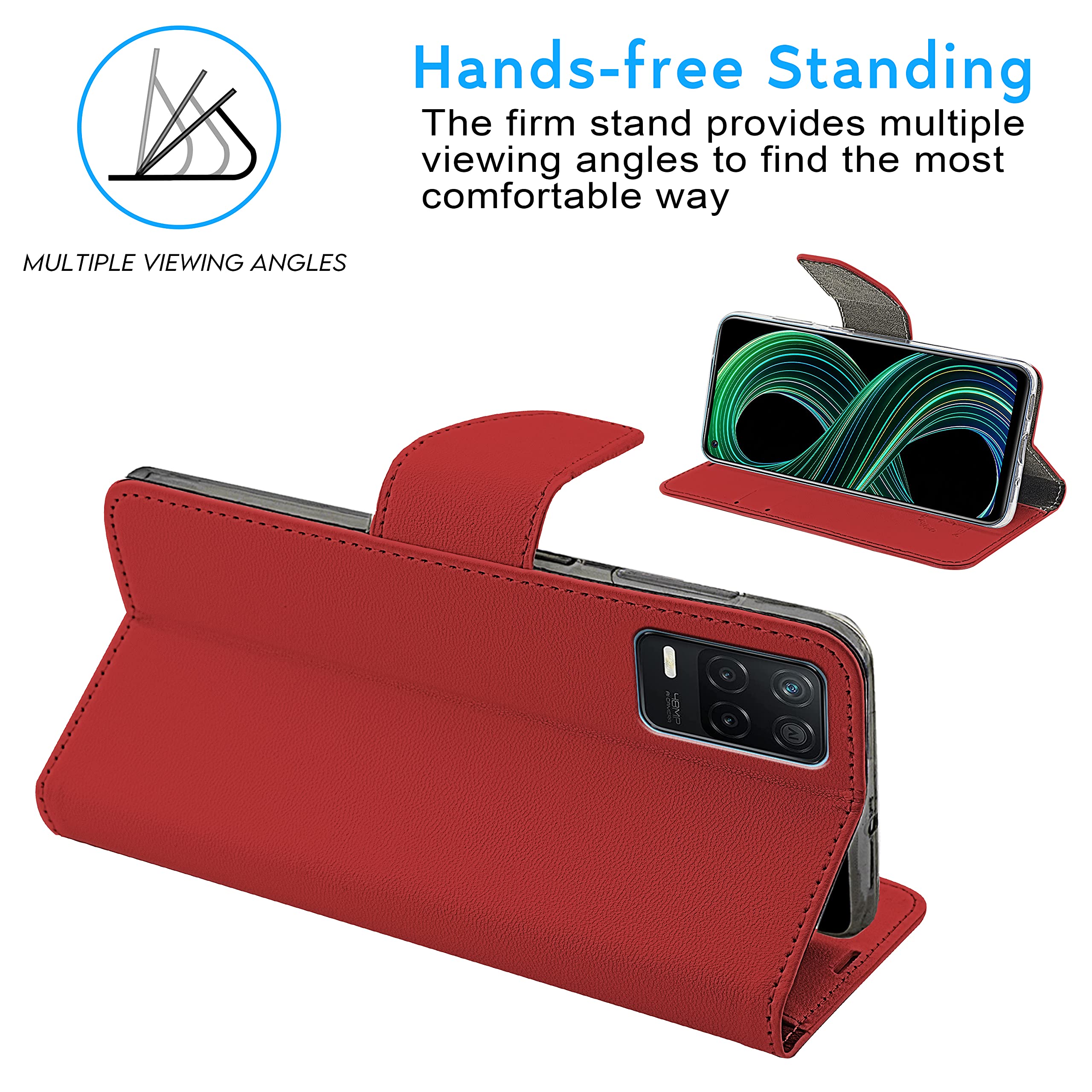 N NEWTOP Cover Flip Per Realme 8 5G – Custodia In Pelle Sinteca Con Portafoglio E Supporto (Nero)