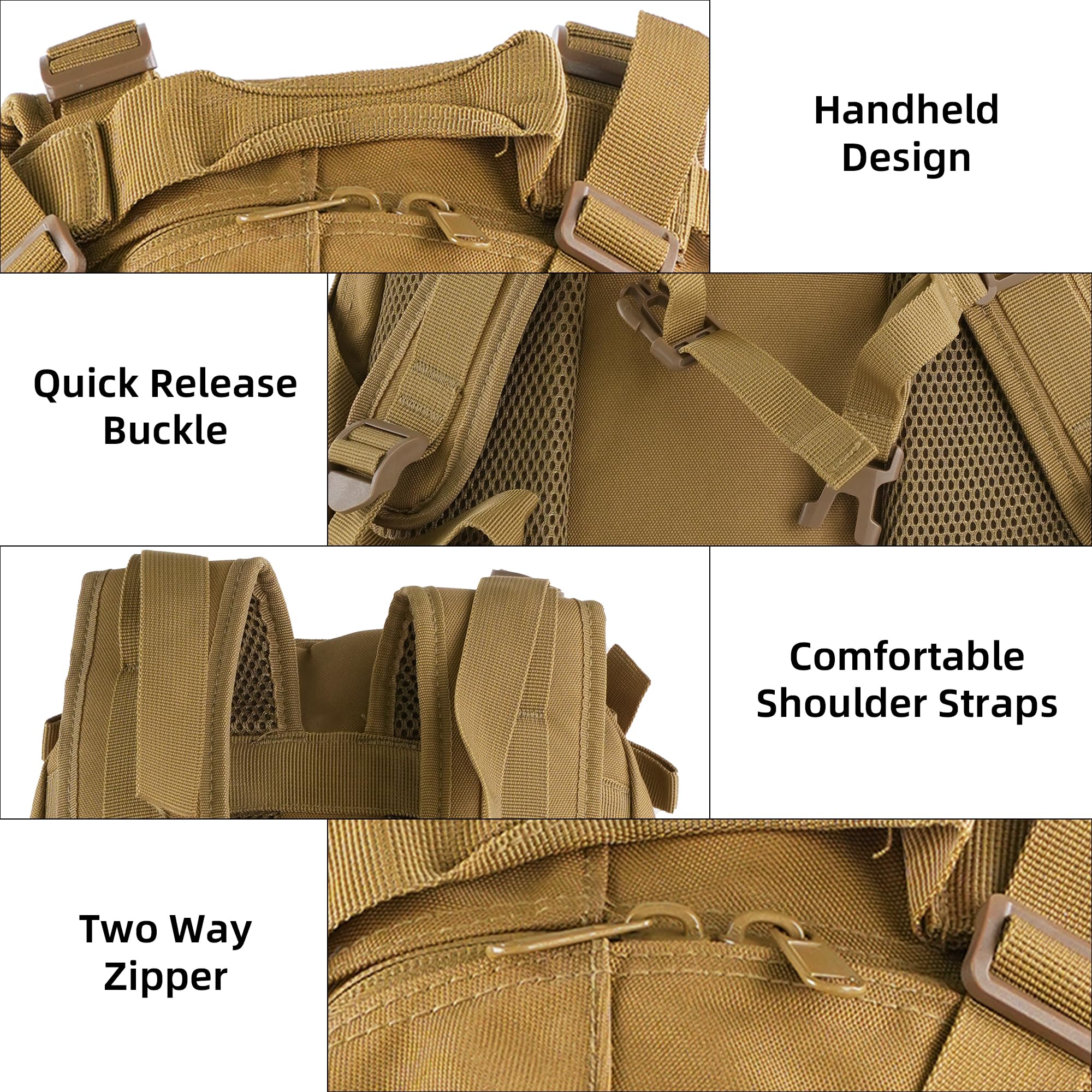 Mochila táctica, 25L/35L/45L/55L Mochila militar para camping, senderismo, caza con sistema Molle Army Daypack, 25L Caqui, Mochilas Daypack 5