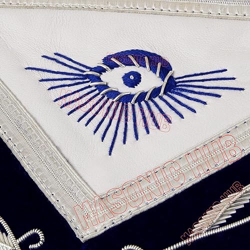 Miniatura 3 de Past Master con borde bordado masónico 100% piel de cordero delantal - Azul y Blanco, Azul