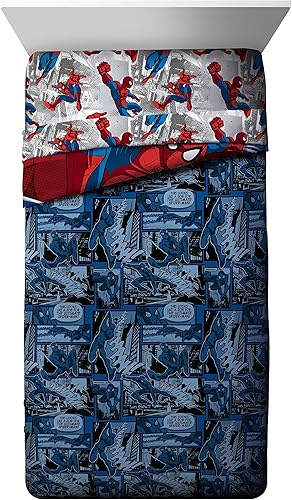 Miniatura 3 de Jay Franco Spiderman Burst and Spidey Faces - Juego de ropa de cama matrimonial de 10 piezas
