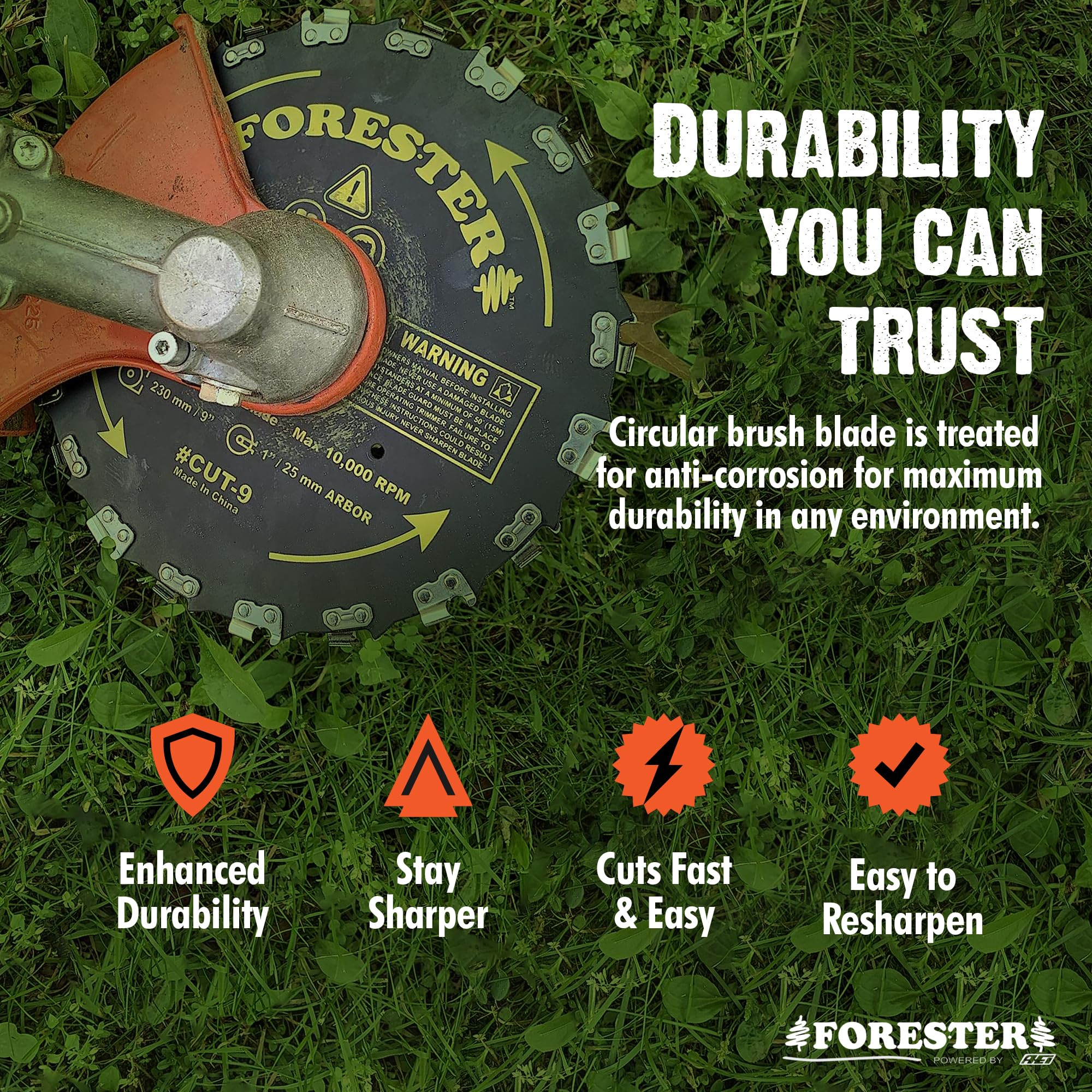 FORESTER Kit de conversión de desbrozadora con corte 9, incluye gafas de seguridad, tapones para los oídos, guantes, arnés, compatible con la mayoría de recortadoras de eje recto Stihl