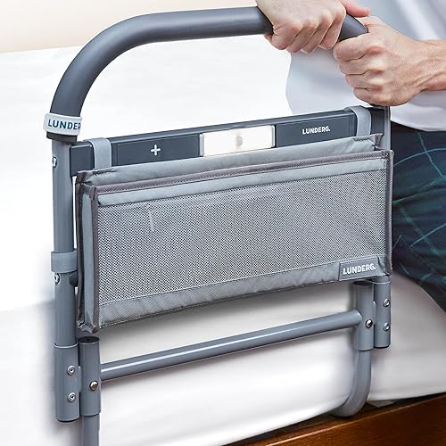 Lunderg Rieles de cama para adultos mayores de seguridad Grande con luz de movimiento, bolsillo de almacenamiento y barra de mango antideslizante