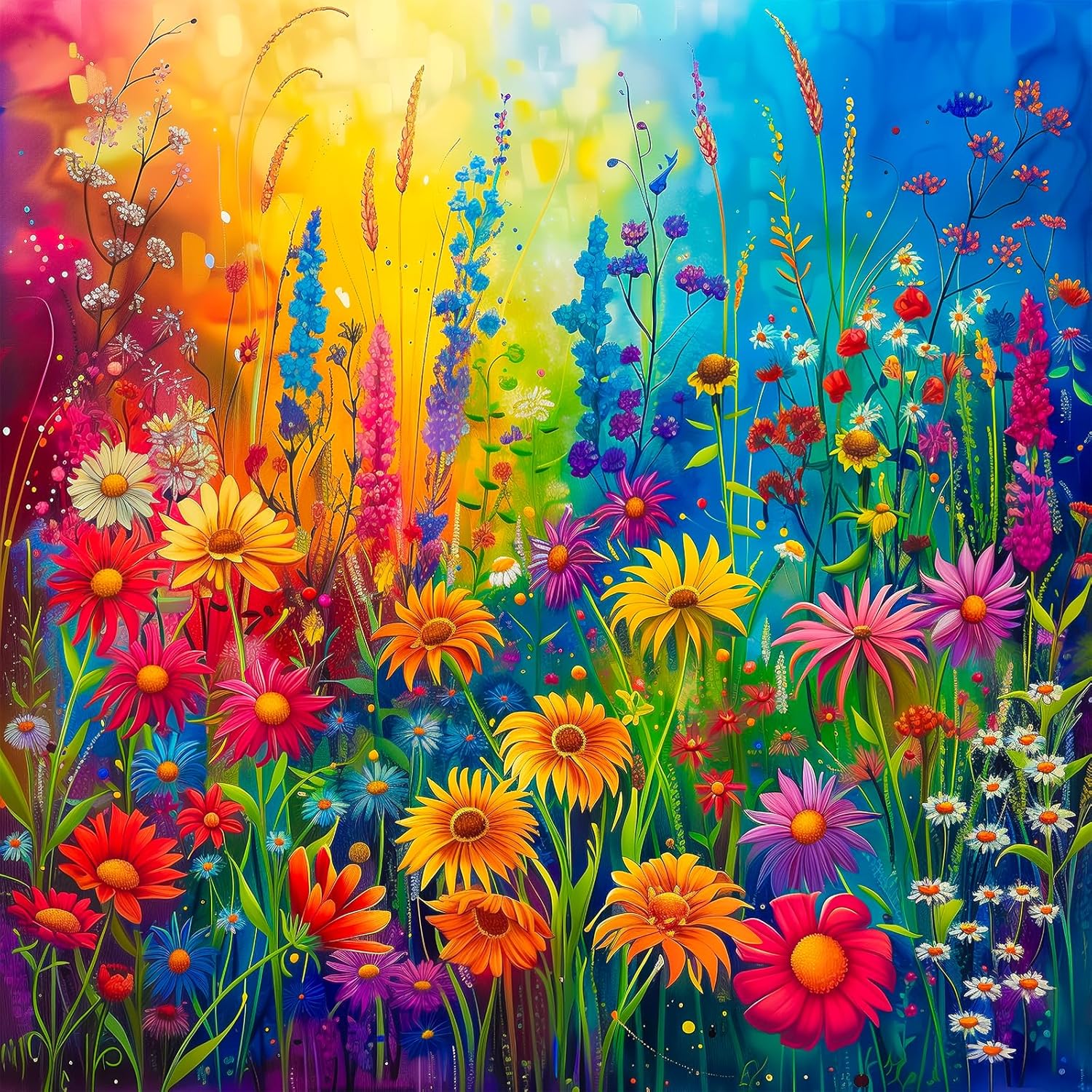 Bgraamiens Rainbow Flowers Garden 1000 Piece Puzzle for Adults,Hard Color Challenge for Wall Decro