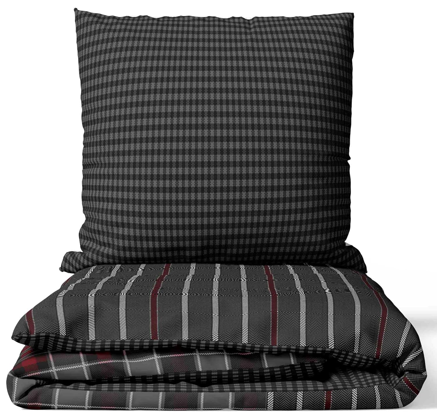 Leonado Vicenti – Bettwäsche 4teilig grau Baumwolle 135×200 oder 155×220 gestreift modern Schlafzimmer Garnitur Set Bezug Decke, Farbe:Grau,…