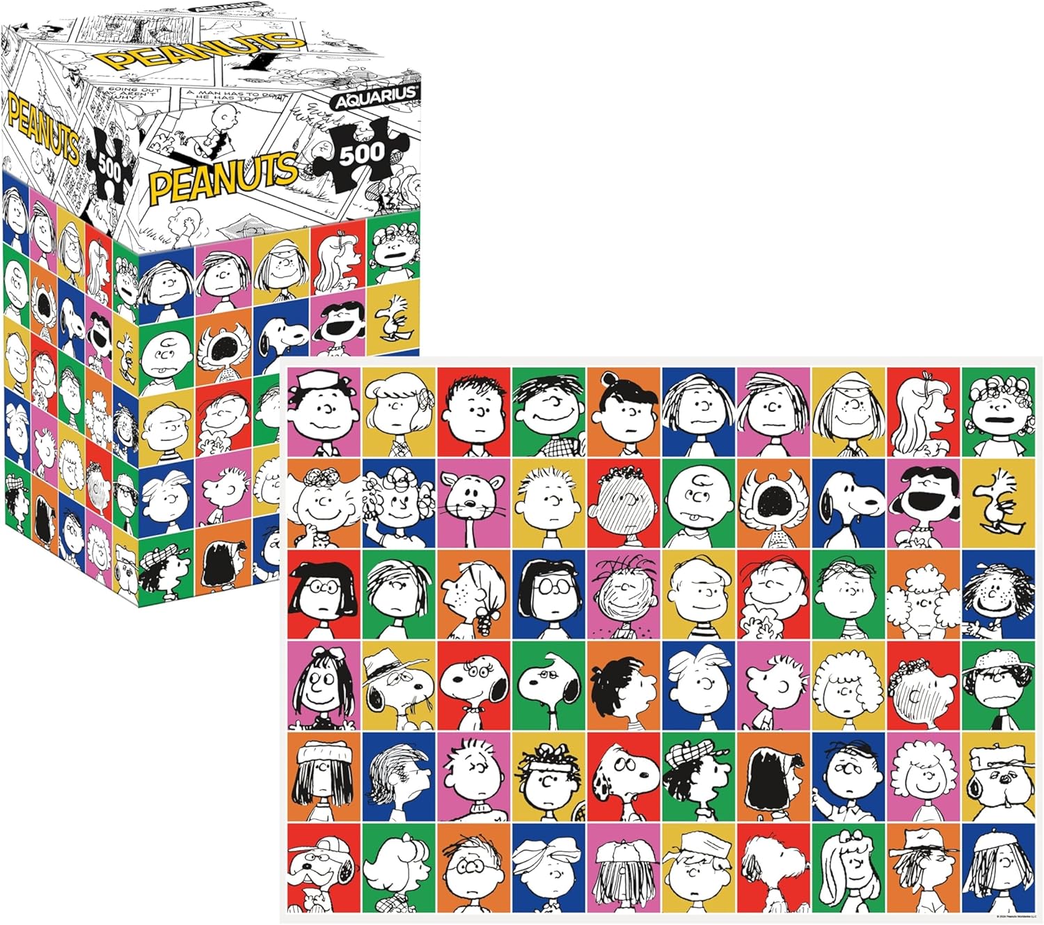 Aquarius Peanuts 500 Piece Collage Puzzle for Adults – 75th Anniversary Portraits Charlie Brown Snoopy Merchandise 14"x19" Collectible Gifts