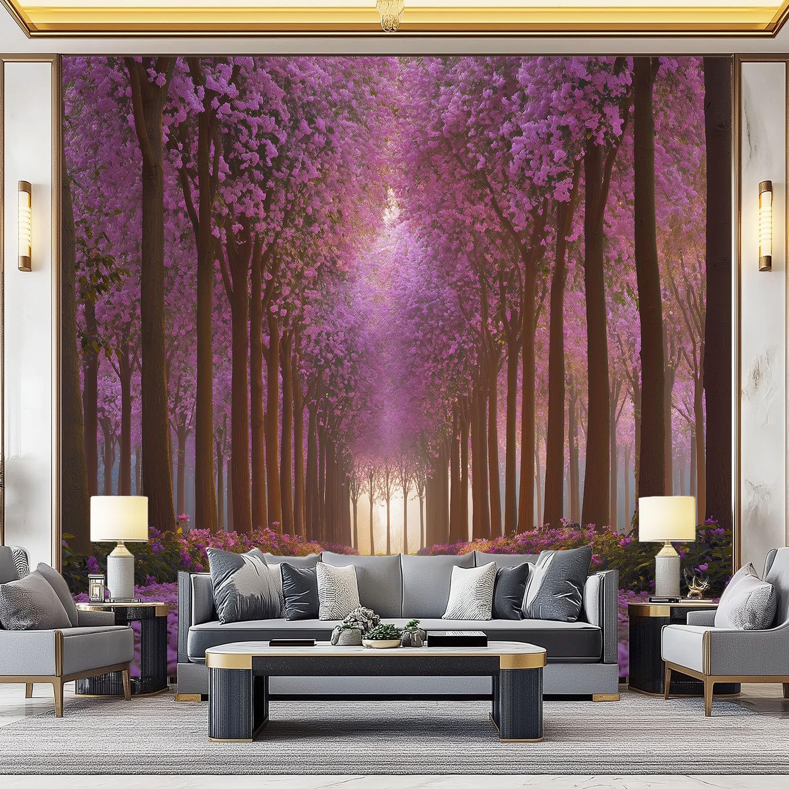Papier peint fleurs de cerisier 250x175 cm pour un salon zen aux notes japonaises