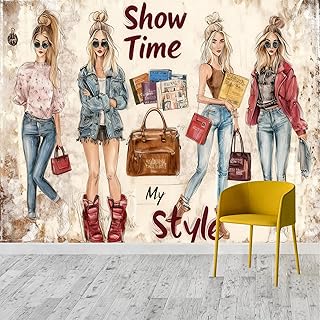 Custom Size Wall Murals, Fashion Women Stylish Outfits Bags Self - Adhes...