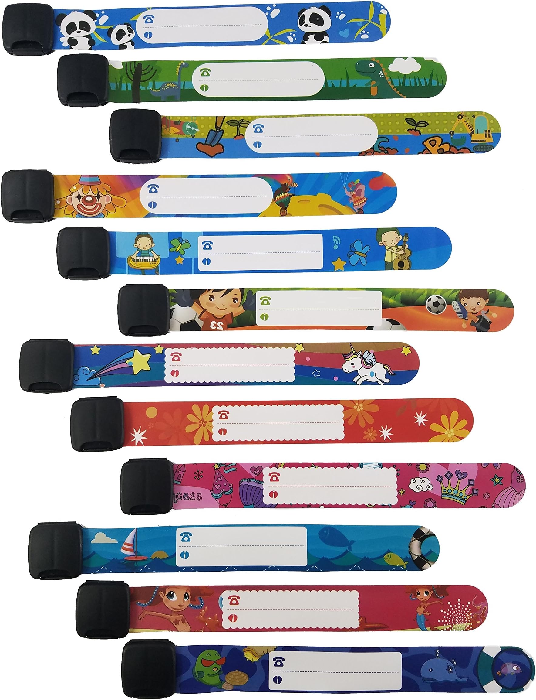 ID Safety Wristbands Infobands Bracelets for Kids Child Travel Event Field Trip, Outdoor Activity, Reusable Adjustable(Set of 12)