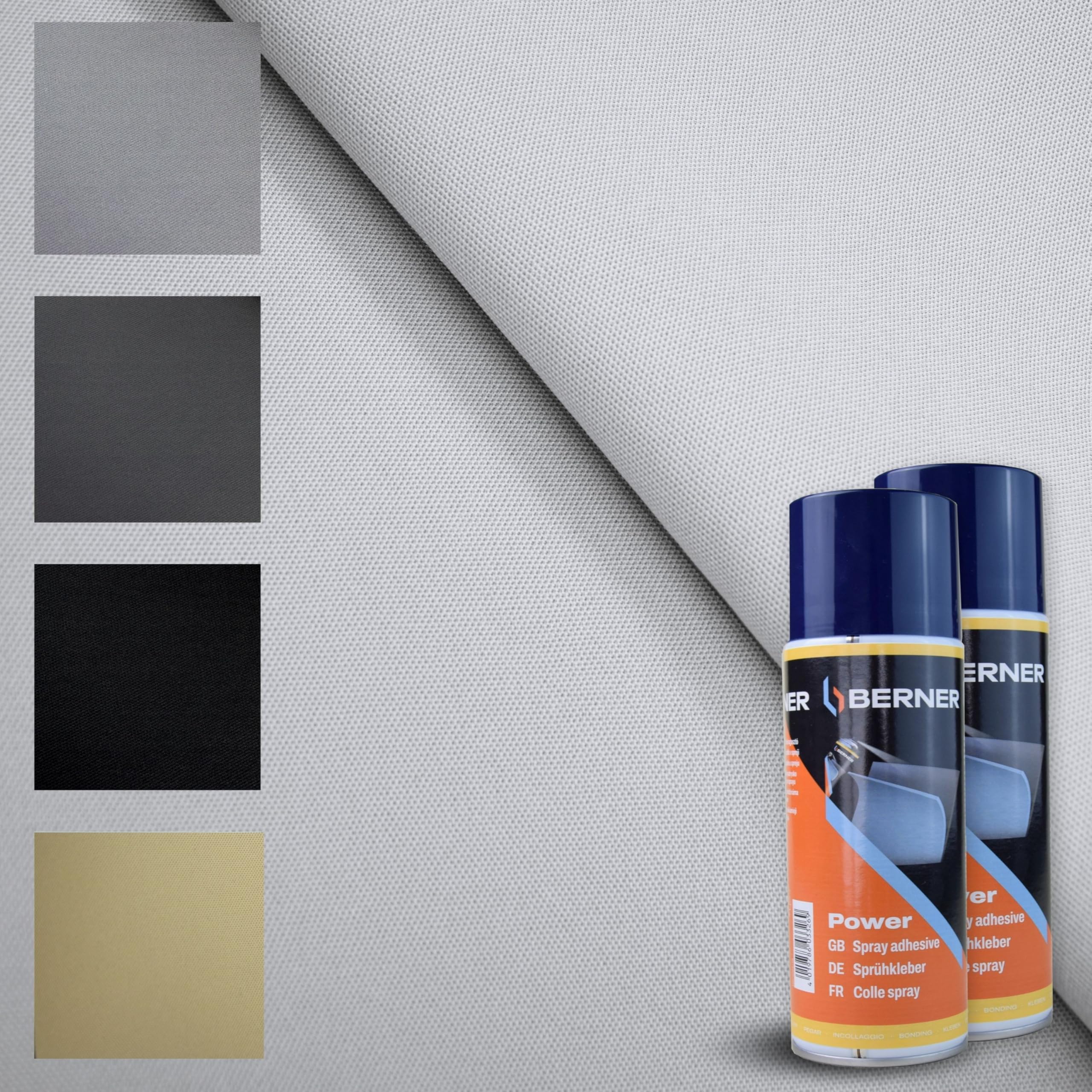 TENDAGGIMANIA Kit de tela para el techo del coche, con pegamento en spray, pincel para altas temperaturas, reparación de lona para techo de coche, interior, tapicería para coche (3 m + 2 colas de