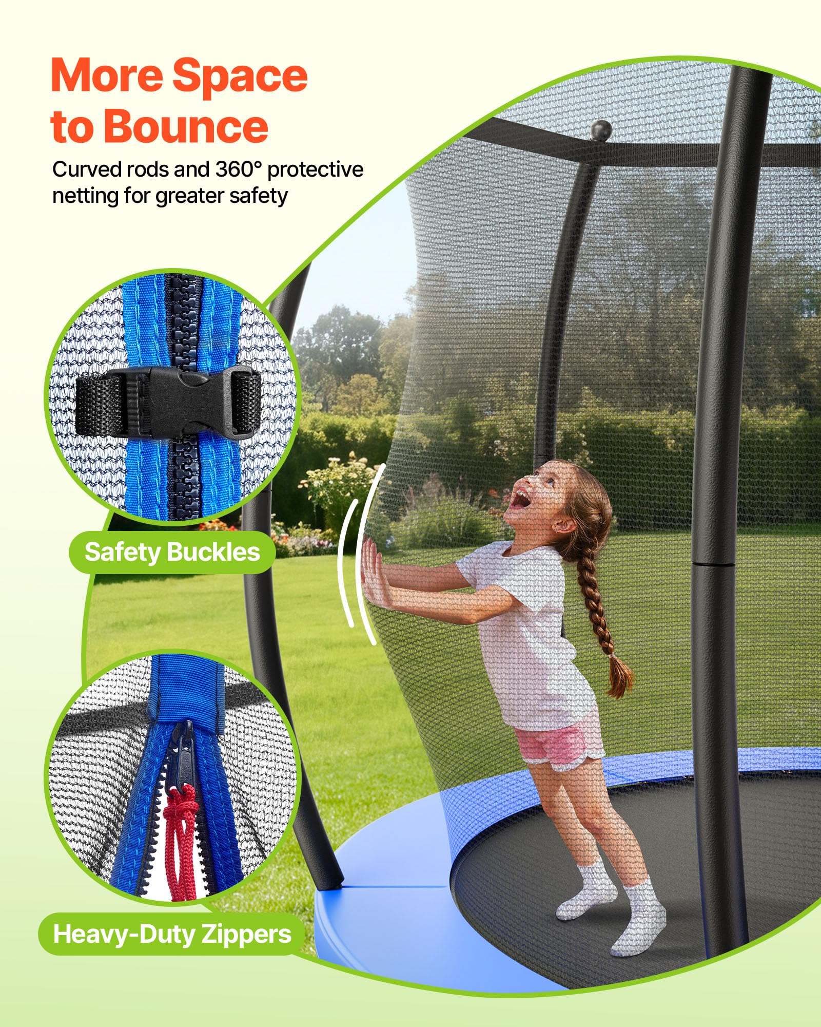 VEVOR Trampolino da Esterno, Trampolino Ricreativo da 2440 mm, Trampolini Approvati ASTM Antiruggine con Rete di Protezione e Imbottitura Ispessita, Capacità di Peso Massima di 120 kg