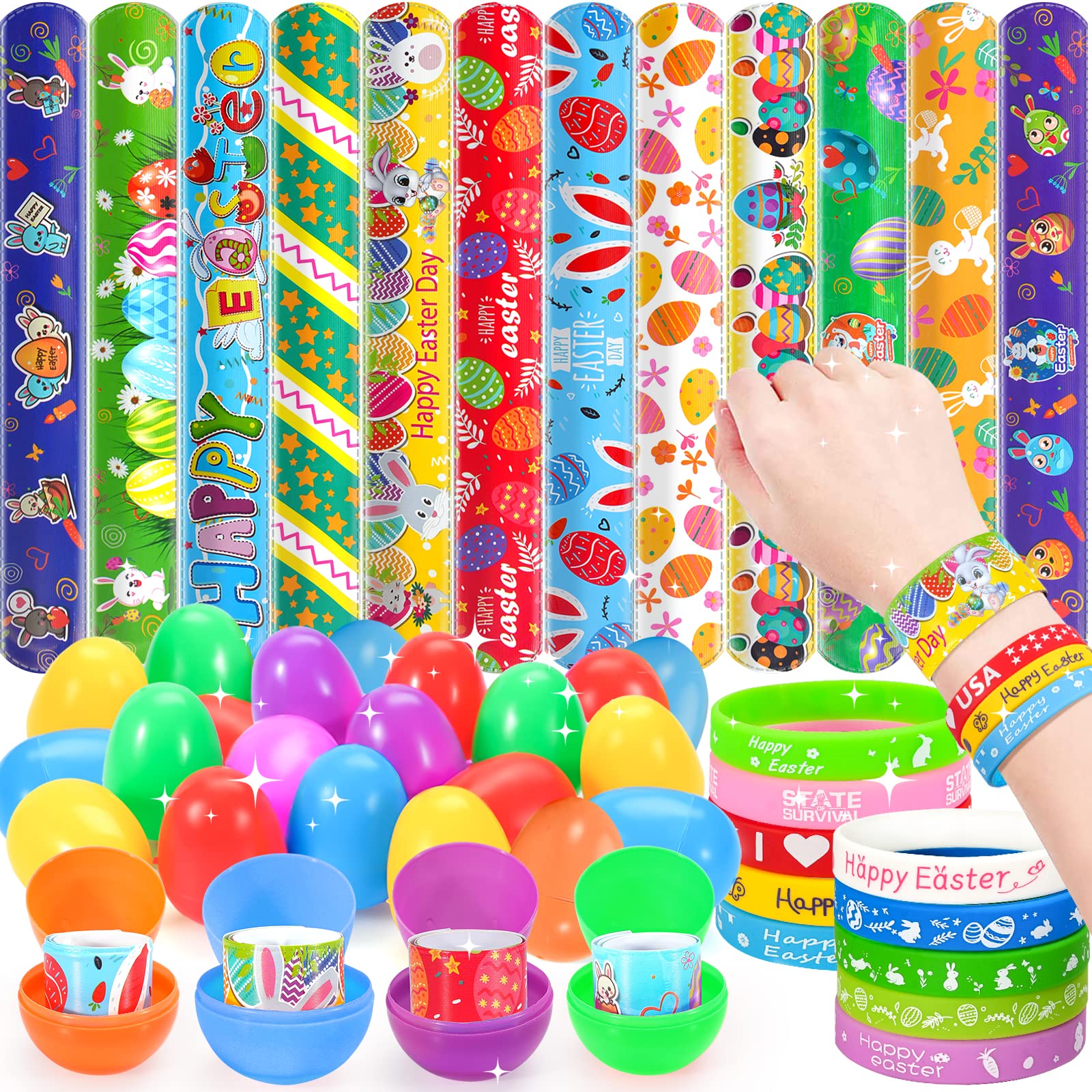 Photo 1 of Dusor 54Pcs Slap Bracelets for Kids, Rubber Wristbands Toys for Party Favors, Classroom Prizes, Goodie Bag Stuffers, Party Favor for Kids