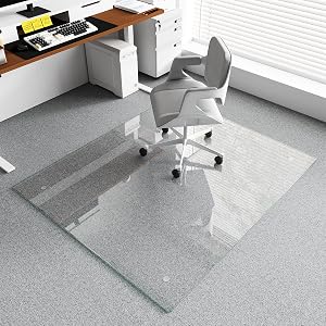 Koonmi Chair Mat for Carpet Tempered Glass 46x55 Office Chair Mat Glass Floor Mat Protector with Rounded and