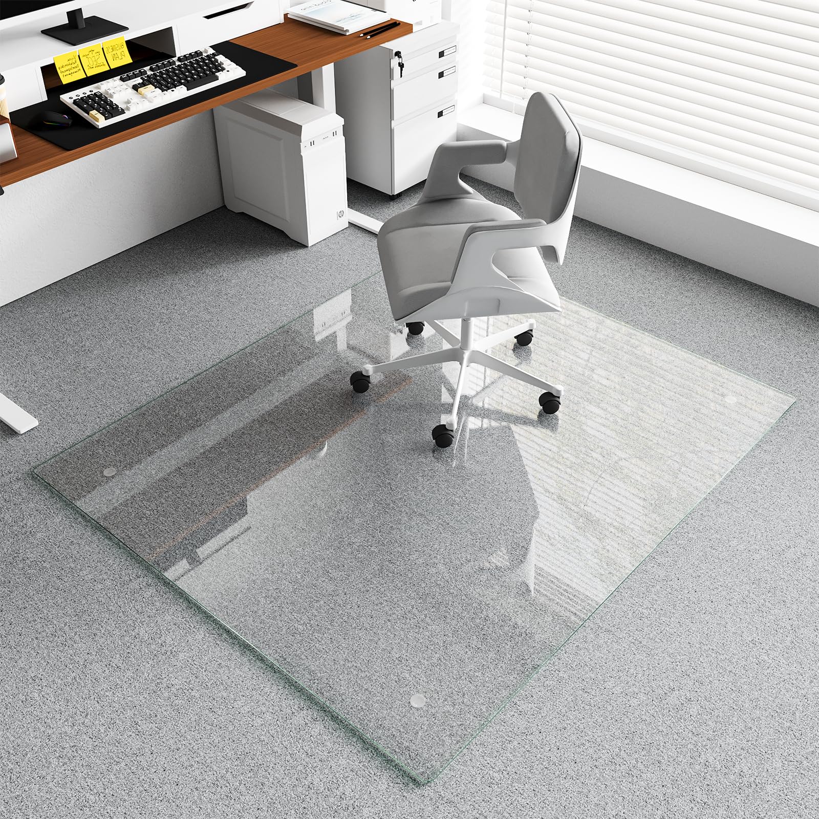Photo 1 of Koonmi Chair Mat for Carpet, Tempered Glass 46"x55" Office Chair Mat, Glass Floor Mat Protector with Rounded and Polished Edges, Ideal for Hardwood Floor, Wooden Floor, Carpet, Desk Rolling Chair