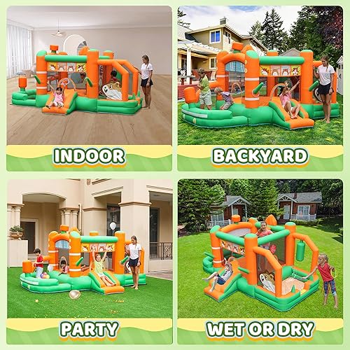 Miniatura 7 de Bounce House - Castillo inflable de salto para hámster con soplador, pozo de bolas, juego objetivo, anillo de lanzamiento, borde de baloncesto para