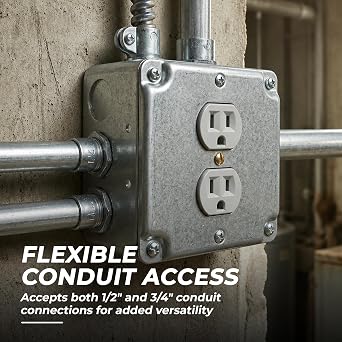 OHLECTRIC 4-Pack 4 Drawn Square Electrical Box with 1/2 & 3/4-Inch Knockouts | 2-1/8 Deep Junction Box, Made of Galvanized Steel | Ideal for Lighting Fixtures, Switches and Receptacles | UL Listed