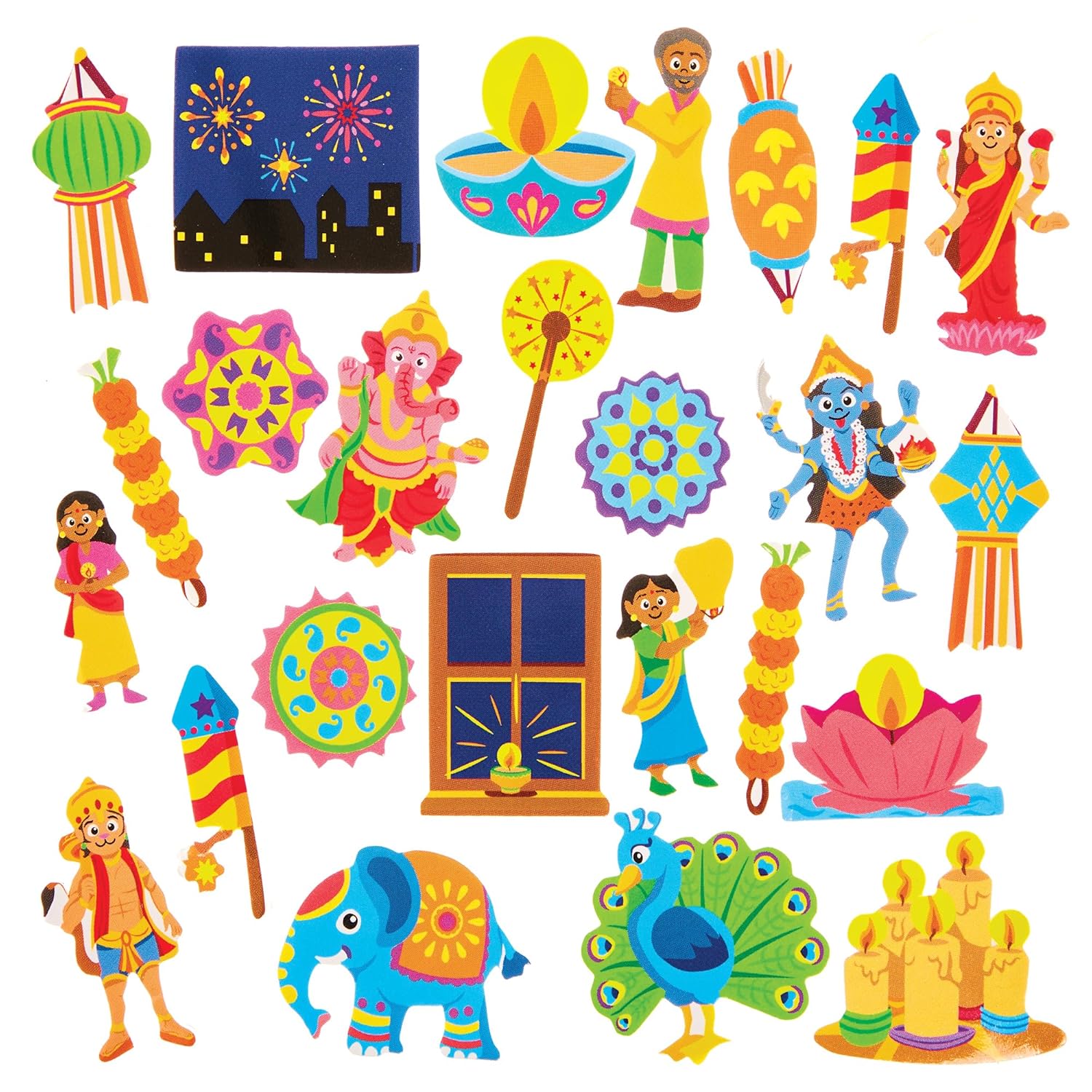 Baker Ross FX591 Diwali Foam Stickers - Pack of 200, Diwali Arts and Crafts Supplies for Kids