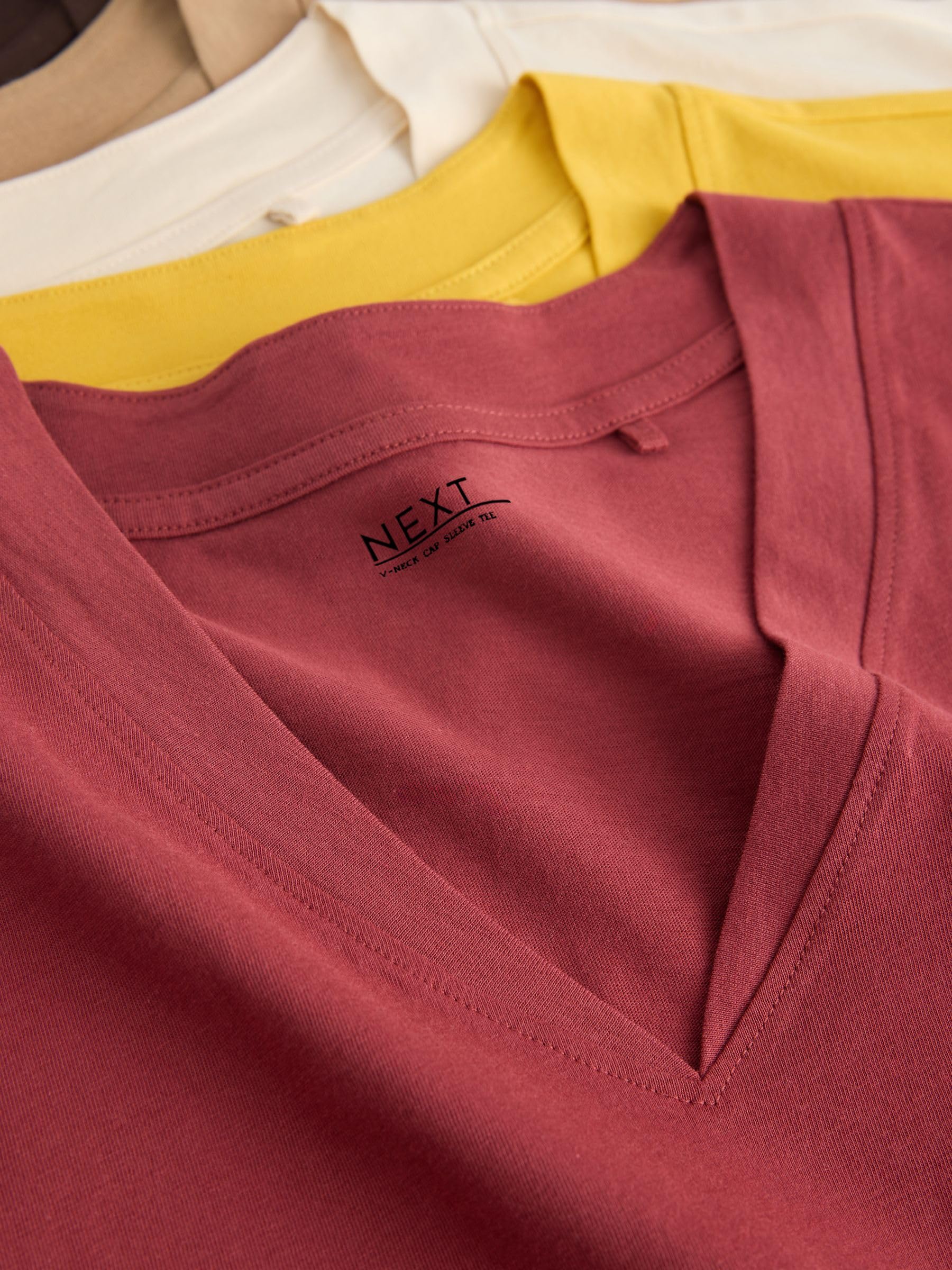NEXT Femme T-Shirt à Mancherons et col V, Lot de 5 | Coupe standard, 100 % coton