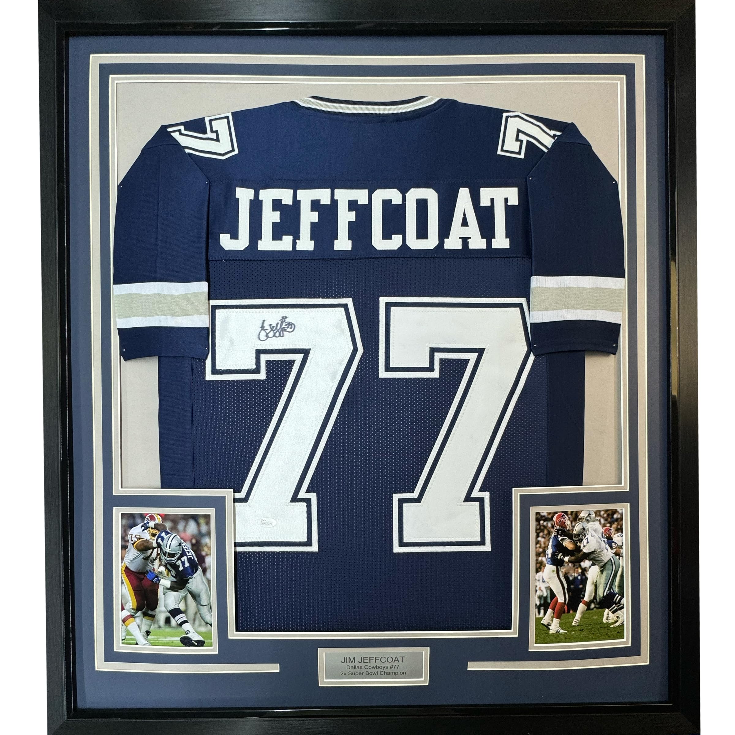 Framed Autographed/Signed Jim Jeffcoat 33x42 Dallas Cowboys Blue