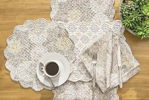 Miniatura 5 de C&F Home Elaina Medallion - Juego de 6 manteles individuales redondos acolchados de algodón, lavables a máquina, redondos, para comedor, cocina,