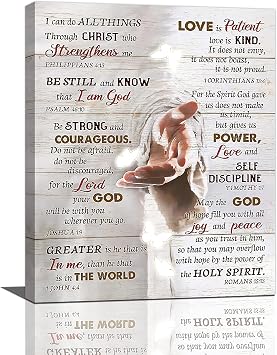 Christian Bible Verse Wall Art Hand Of God Jesus Motivational Pictures Religious Inspirational Quotes Modern Artwork Paintings Canvas Prints Framed Home Decor For Church Bedroom Bathroom 16"x20"