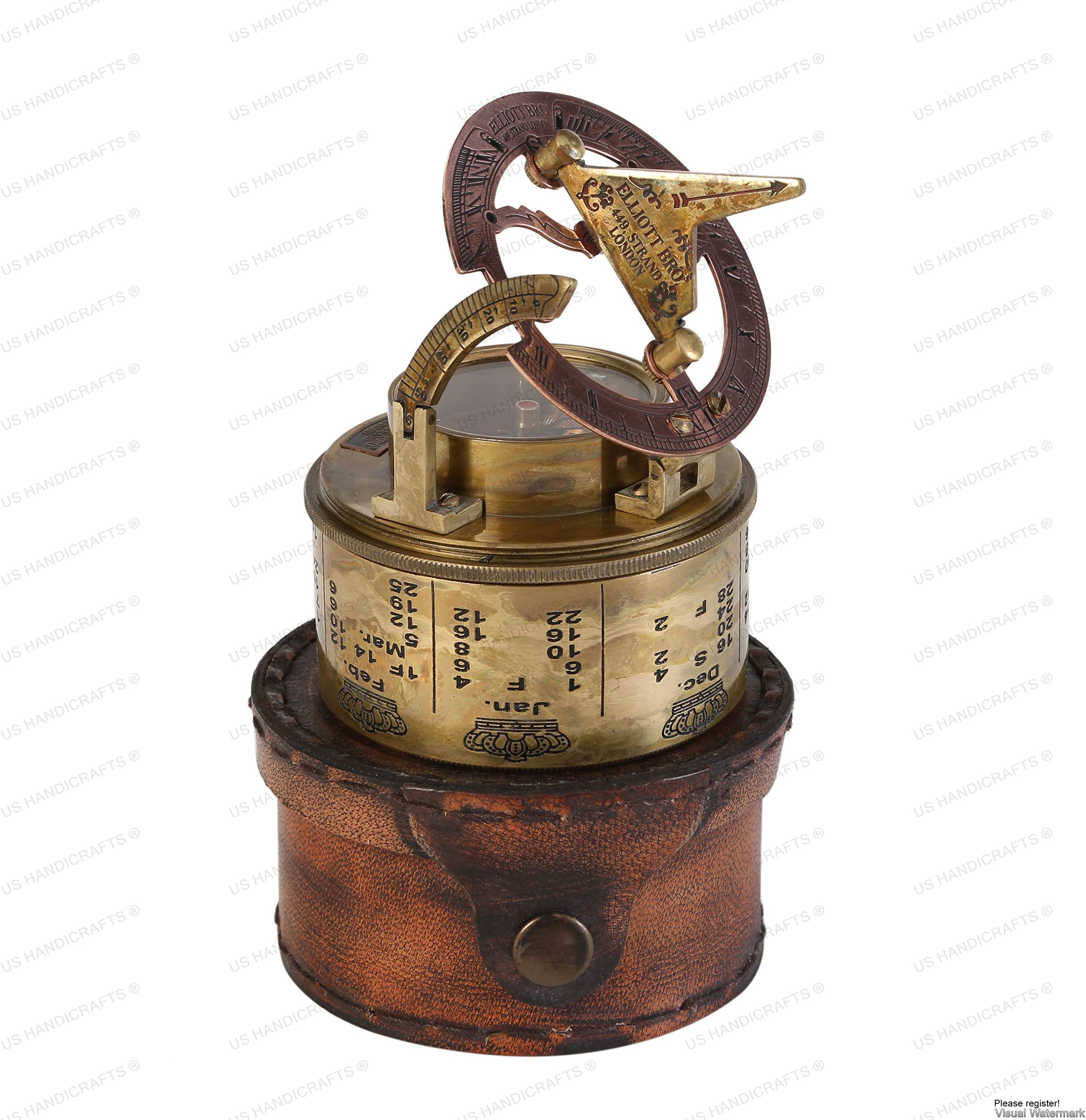 Vintage Compass NAVIGATIONAL Instrument - Marine Sundial Compass with Leather Case & Calendar?.