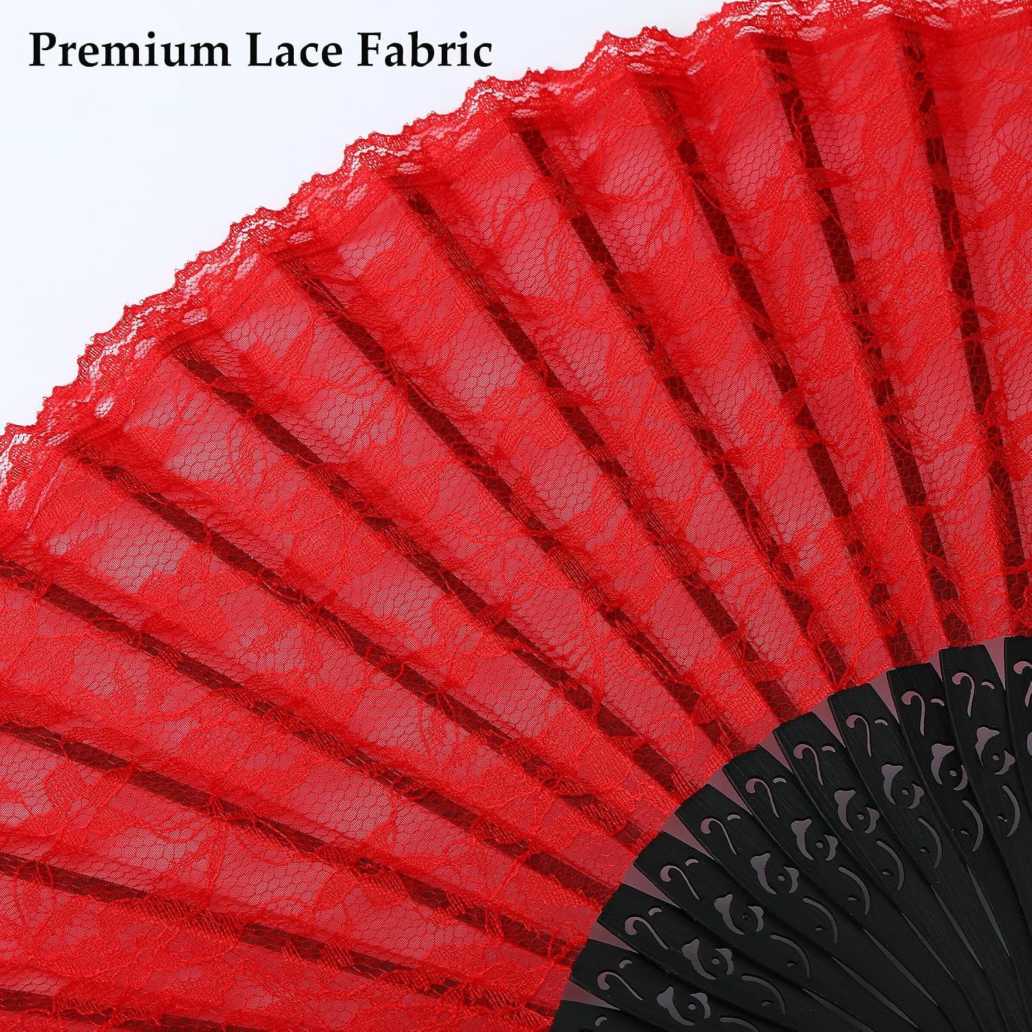 Silk Lace Folding Fan,Carved Bamboo Ribs Hand Fan Foldable with Tassel and Pouch,Chinese Fan for Bridal Accessory,Wedding Guest,Bridesmaid Gift,Party,Dancing,Decoration (Red) image 3