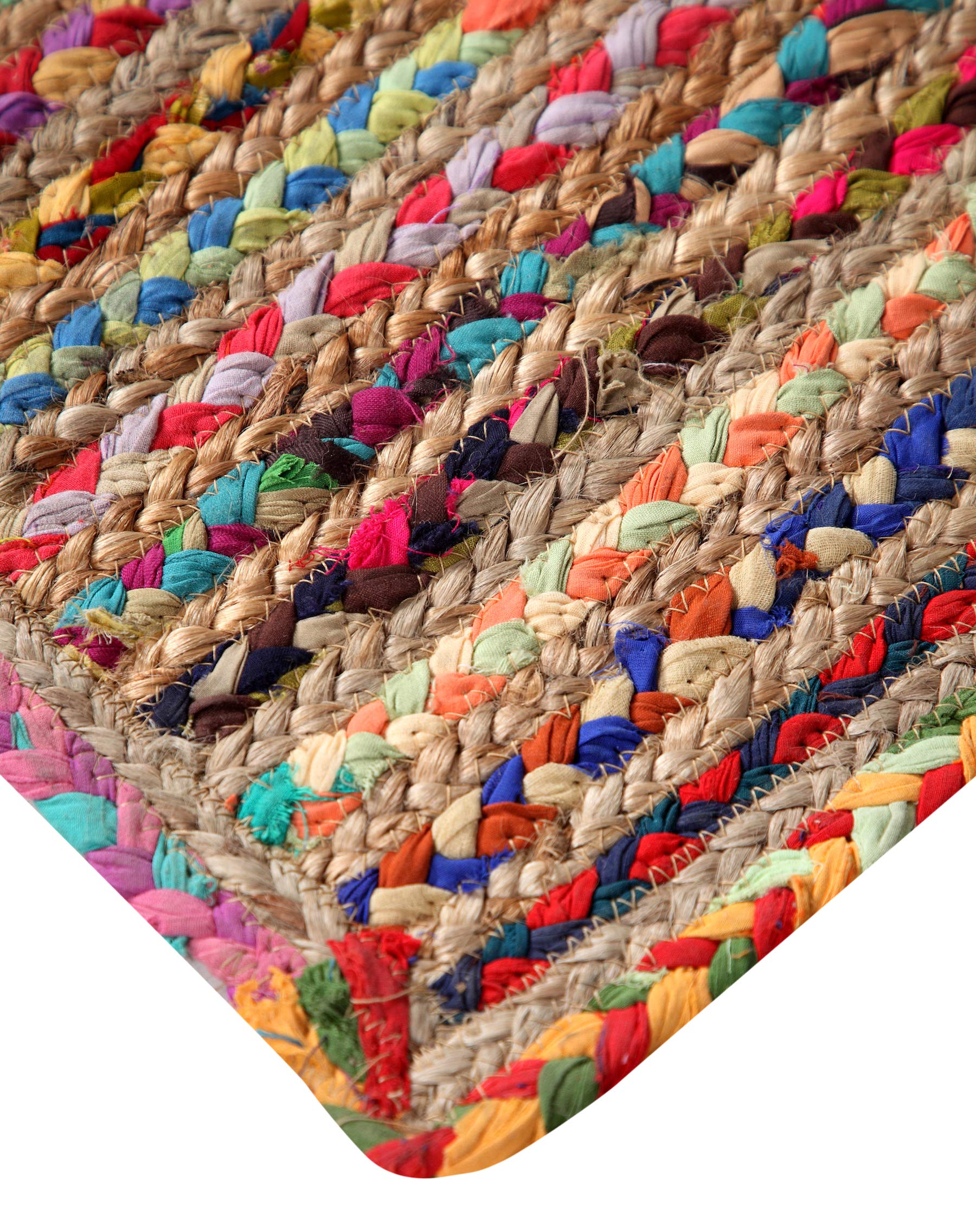 Mishran Grand tapis tressé carré écologique tissé à plat en jute naturelle et matériau recyclé multicolore 180 cm x 180 cm