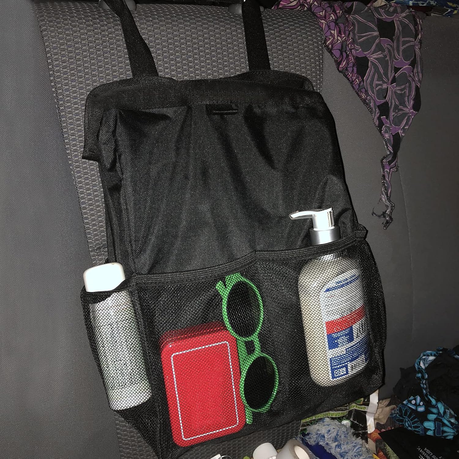 Car Garbage Can and Trash Bag with Storage and Organizer for Seat Back Headrest and Behind Console
