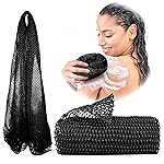 Adeton African Net Sponge, Authentic, with Knots, Exfoliating Bath Wash Cloth, Real Sapo, Black Owned, Long Sponge, Body Exfoliator, Shower Accessories, Back Foot Scalp Scrub Dead Skin Remover (Black)