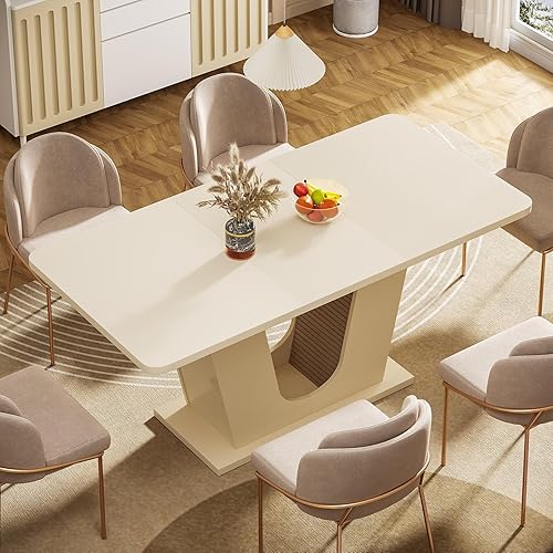 Miniatura 6 de Tribesigns Mesa de comedor moderna para mesa de cocina rectangular de 4-6, 55 pulgadas con base en forma de U, mesa de comedor para cocina, comedor,