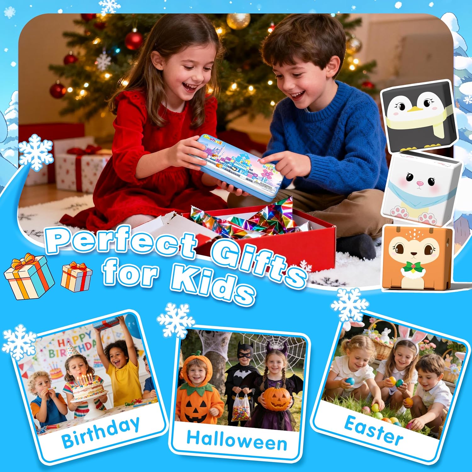 Mini Magnetic Blocks, Ice Magnet Building Travel Outdoors Toys with Portable Tin, STEM Educational Toys for Toddlers, Birthday for Kids Ages 3-8 Boys Girls