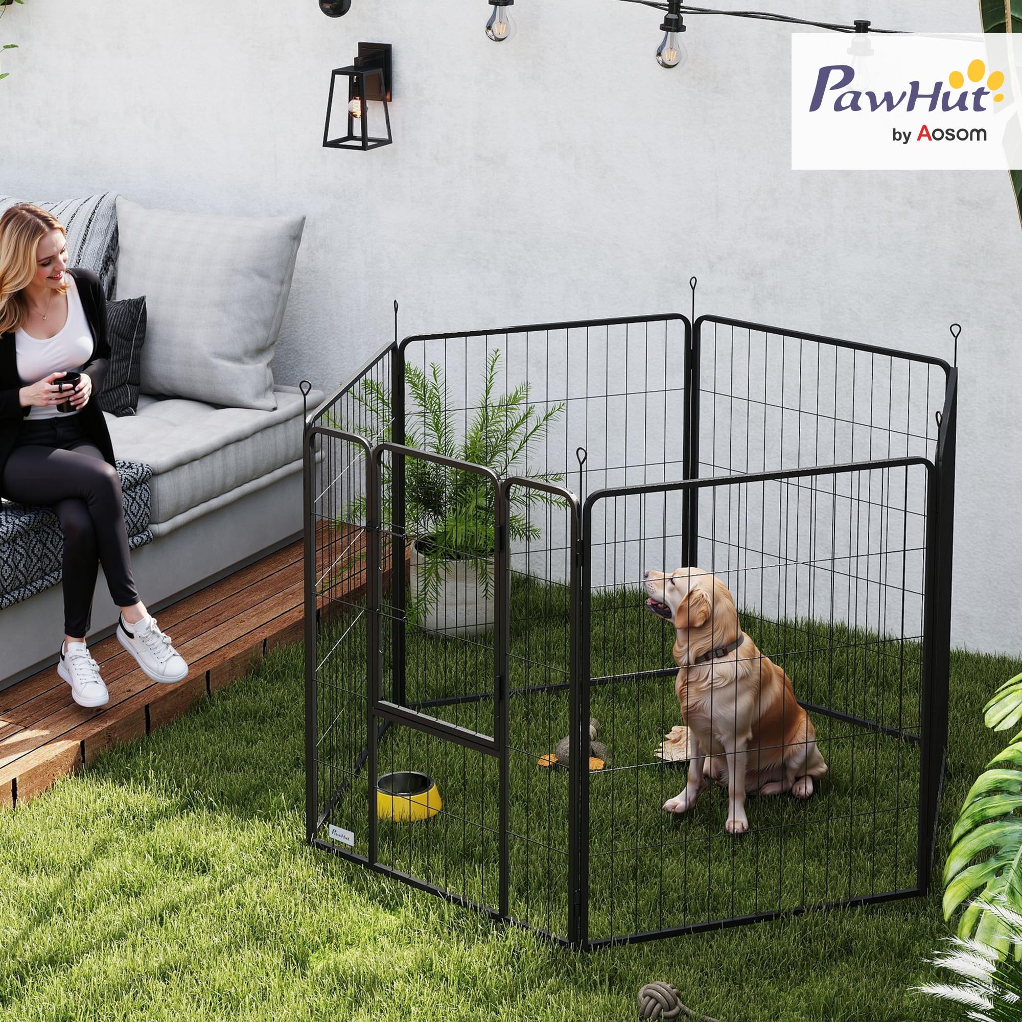 PawHut Parque para Perros de 6 Paneles de 100 cm de Altura, Vallas para Perros de Acero Plegable, con Puerta, para Interior y Exterior, Negro