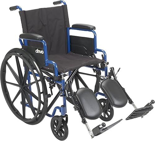Miniatura 1 de Silla de ruedas azul con brazos desmontables de escritorio y apoyos para descansar la pierna elevados de Drive Medical  BLS20FBD-ELR Azul 1 1