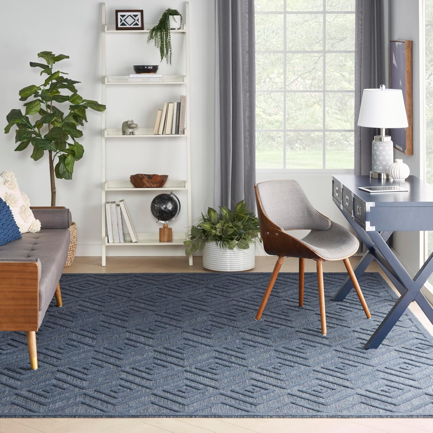 Nourison Home Versatile Navy Blue 7' x 10' Area Rug - Easy Clean, Non Shedding, Bed Room, Living Room, Dining Room, Kitchen (7' x 10')