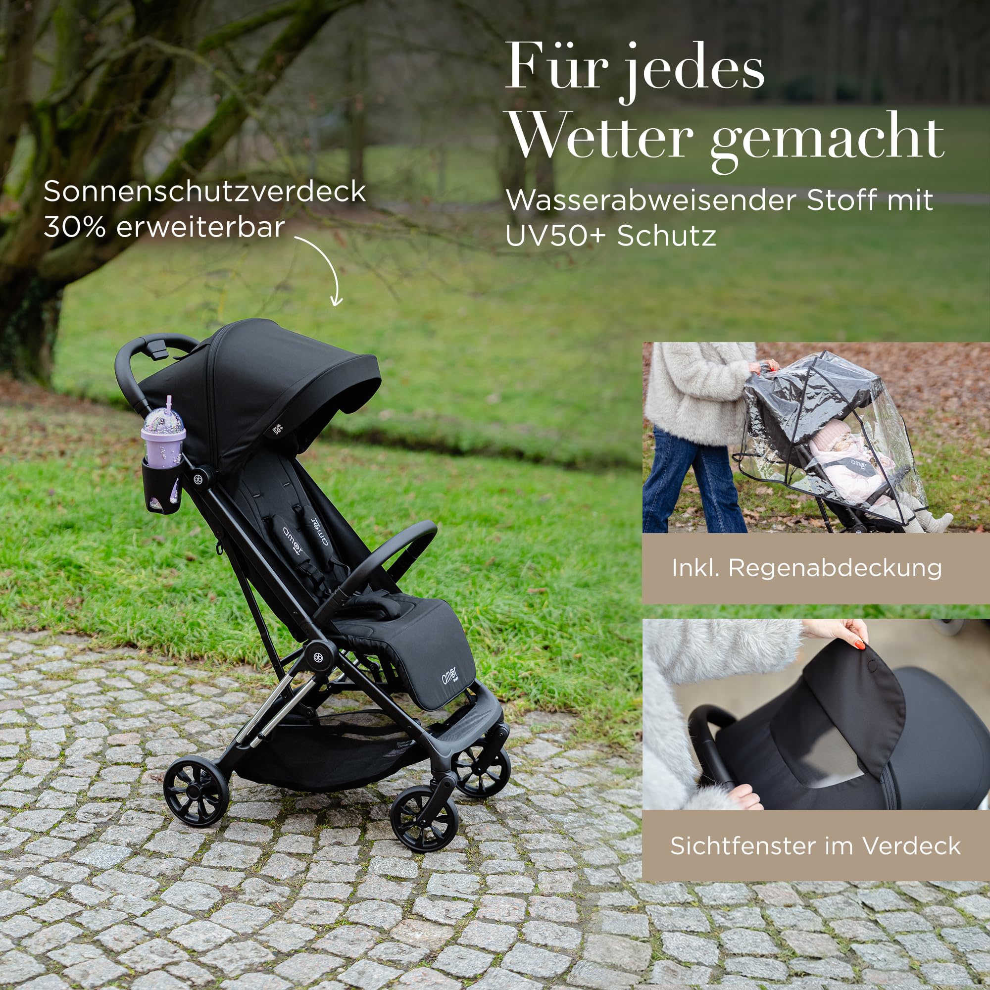 AMOR BABY Reisebuggy leichter Kinderwagen mit Einhand-Faltsystem klappbar kompakt für Reisen Auto Urlaub verstellbarer Sitz