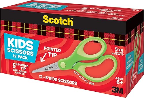 Miniatura 5 de Scotch Tijeras puntiagudas suaves al tacto de 5 pulgadas, paquete de 12 unidades, color verde (1442P-12), paquete de 6