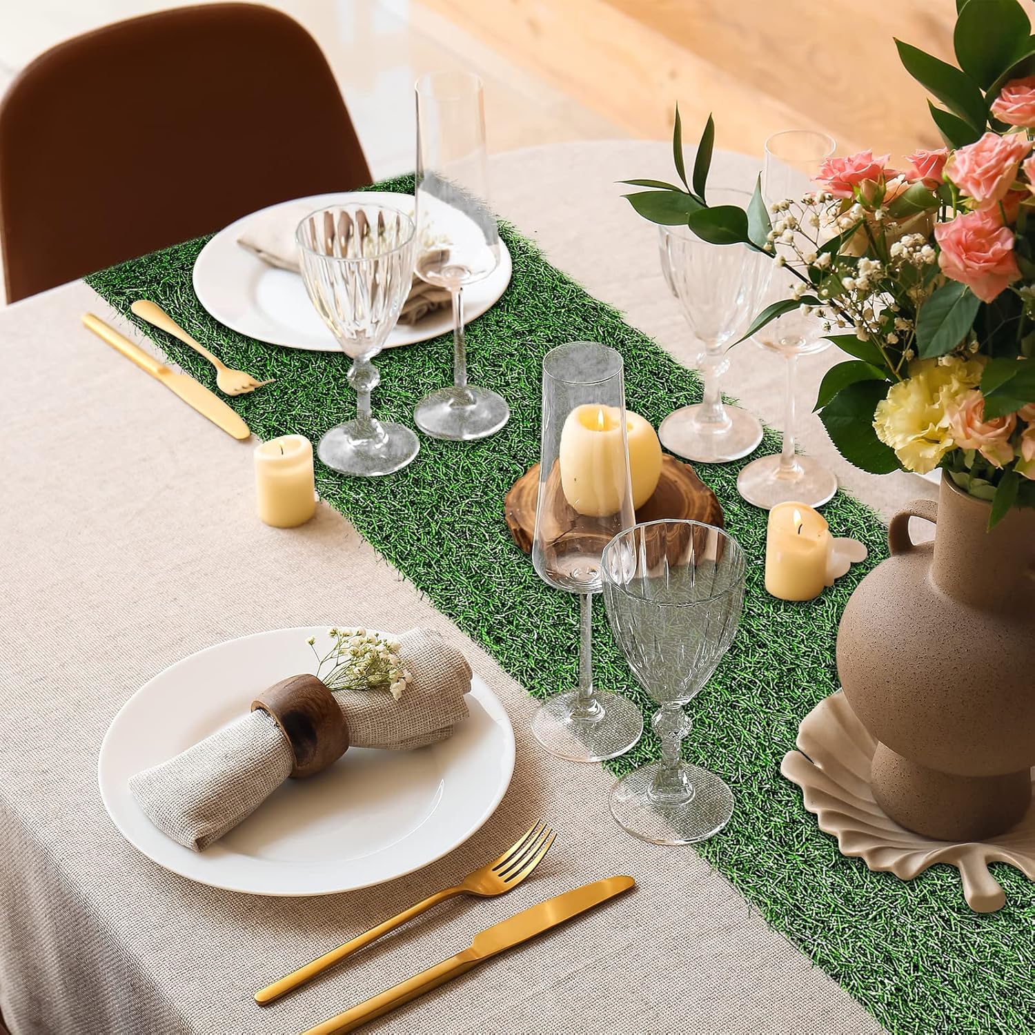 Grass Table Runner Artificial Tabletop Decor Synthetic Turf Grass Placemats Grass Table Liner Green Rug Table Cloths for Parties Wedding Banquet Faux Moss Table Runner (8, 12 x 72 Inch)