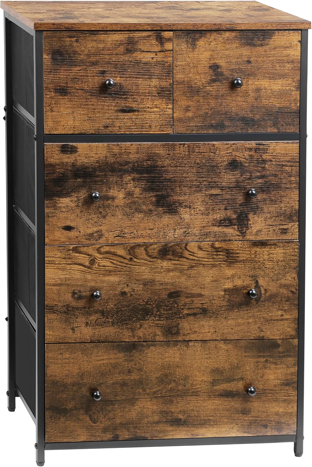 Bеѕt Prоmо CASATOCA Tall Dresser, Rustic Storage Cabinet with 5 Fabric Drawers, Organizer Unit for Bedroom, Entryway and Closets, Sturdy Steel Frame, Wooden Front and Top, Rustic Brown and Black