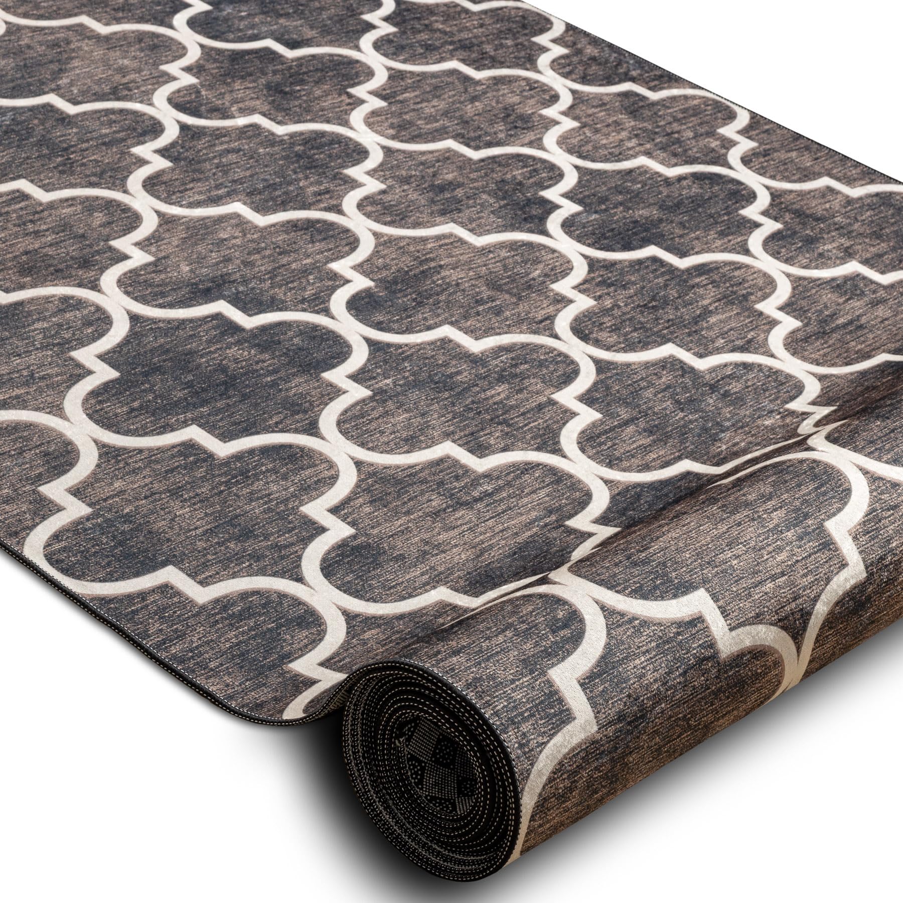 Antypoślizgowy chodnik Lotus Clover 60923 koniczyna, melanżowy brązowy do prania 60 cm 60 x 270 cm brązowy