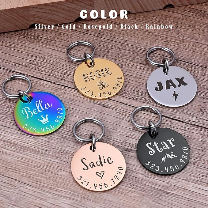 Personalized Lovely Symbols Dog Tags and Cat Tags Custom Engraved Stainless Steel Pet ID Tag (Rose Gold, X-Small)