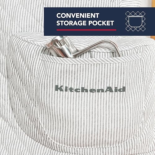 Miniatura 4 de KitchenAid Funda para batidora con soporte de rayas inclinables y bolsillo de almacenamiento, acolchada 100% algodón, 14.4 x 18 x 10 pulgadas, gris