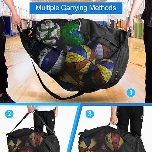 Miniatura 5 de Bolsa de malla extra grande, bolsa de baloncesto y pelota de fútbol con sistema de cordón y correa de hombro ajustable para baloncesto, fútbol,