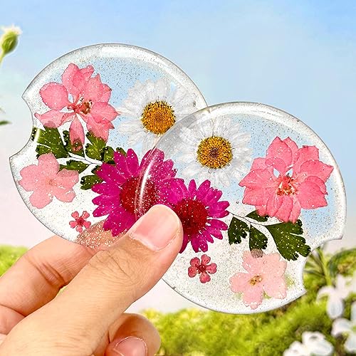 Swooflia Portavasos de automóvil con diseño de flores para mujer, 2.75 pulgadas, lindo soporte de resina transparente para bebidas, accesorios para