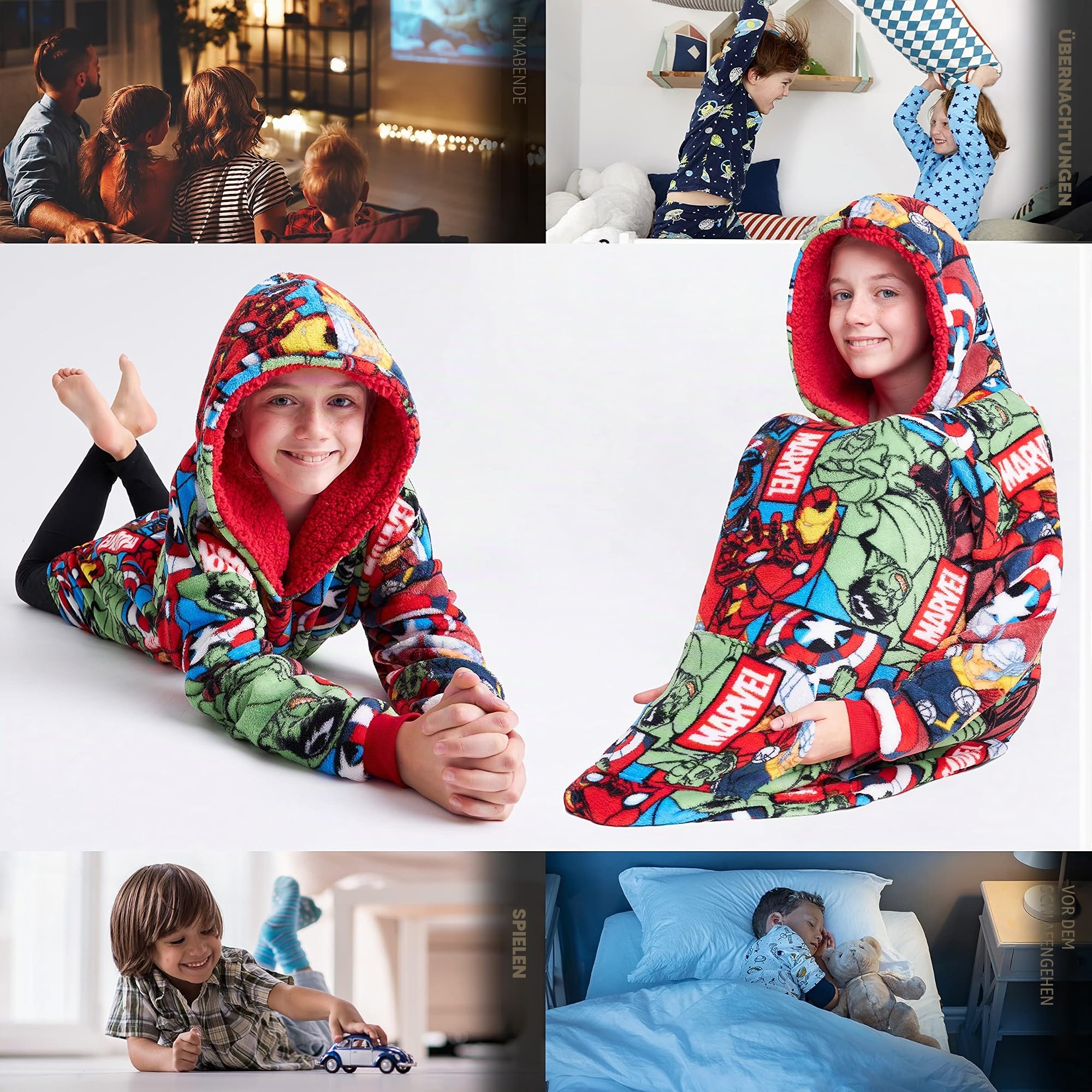 Marvel Oversize Hoodie Decke mit Ärmeln Pullover Jungen Warme Tragbare Kuscheldecke Kapuzenpullover Kinder und Teenager