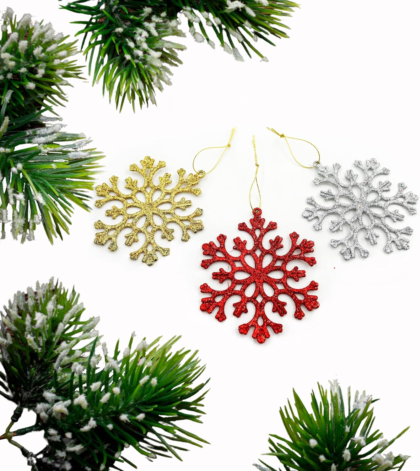 Yılbaşı Ağacı İçin Asılabilir Kar Tanesi Süsleri – Parlak Simli Dekor Seti (3’lü)