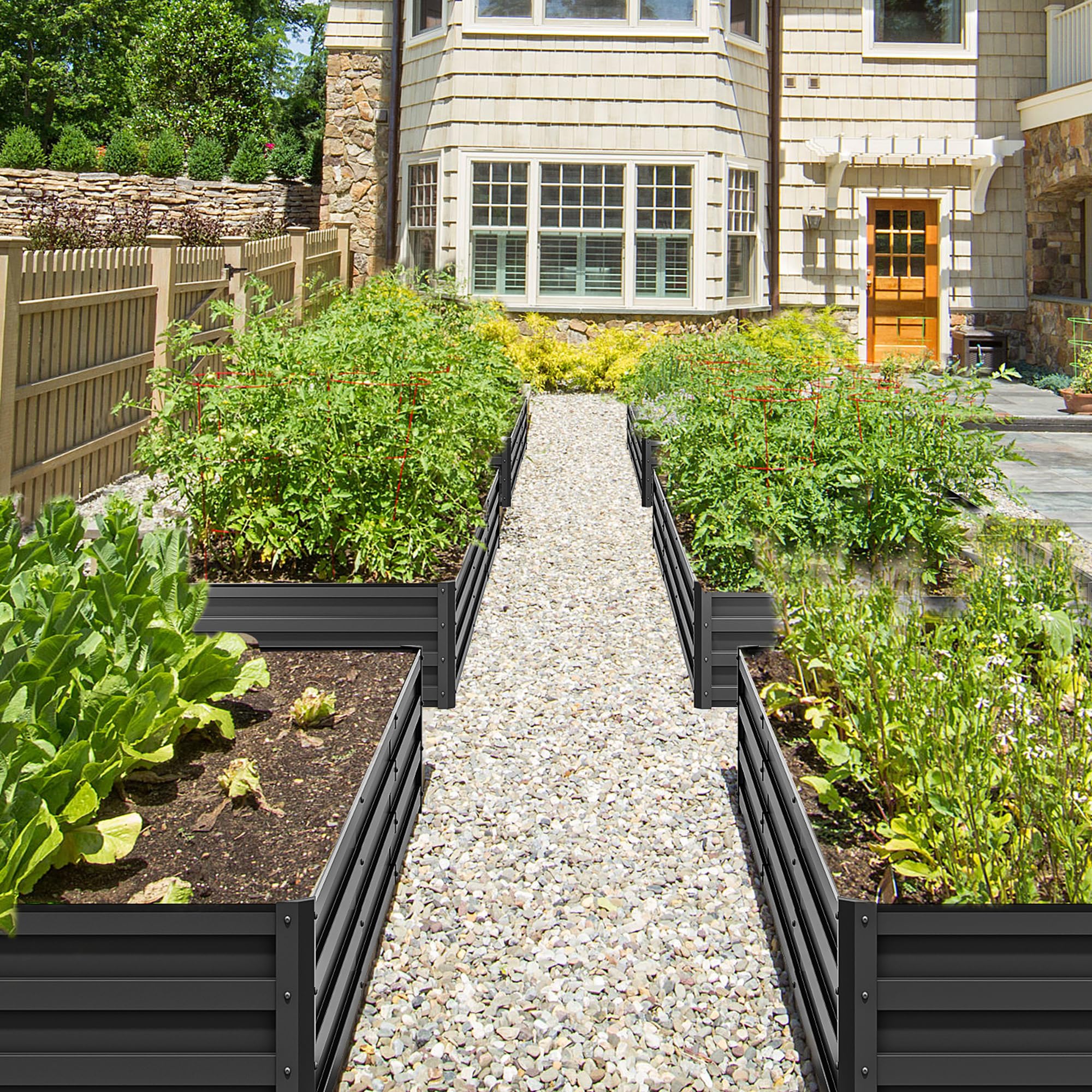 YITAHOME 12x4x1ft Raised Garden Bed Kit, Galvanized Raised Bed with Gloves & Support Rod, Outdoor Patio Planter Box for Plants Vegetables Flowers,Dark Gray