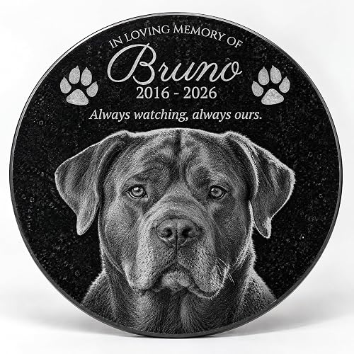 Piedra Conmemorativa Personalizada para Mascotas-Marcador de Tumba de Granito Negro Grabado con Láser con Foto