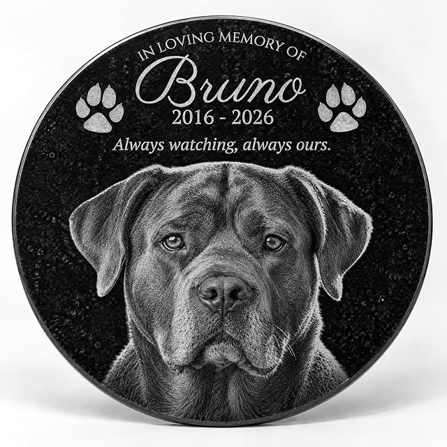 Piedra Conmemorativa Personalizada para Mascotas-Marcador de Tumba de Granito Negro Grabado con Láser con Foto